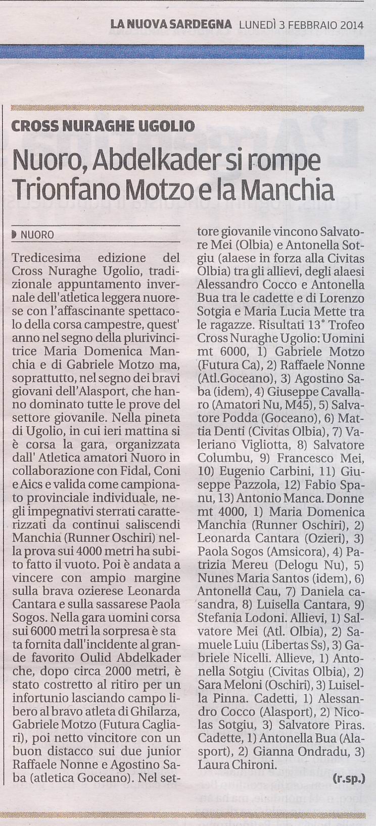 La Nuova Sardegna del 03/02/2014